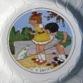 Ancienne assiette a dessert decor d enfants dv sarreguemines intitulee 1 y est 1