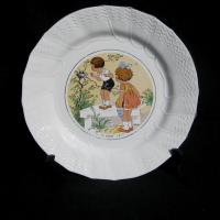 Ancienne assiette a dessert decor d enfants dv sarreguemines intitulee 2 y sont la 1