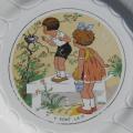 Ancienne assiette a dessert decor d enfants dv sarreguemines intitulee 2 y sont la 1