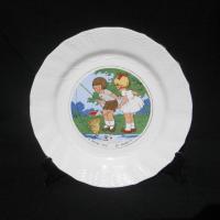 Ancienne assiette a dessert decor d enfants dv sarreguemines intitulee 3 bouge pas ca mord 1