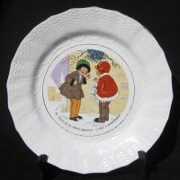 Ancienne assiette a dessert decor d enfants dv sarreguemines intitulee 8 pour qu ca porte bonheur y faut s embrasser 1