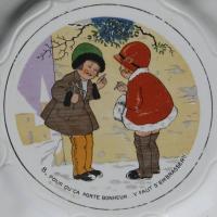 Ancienne assiette a dessert decor d enfants dv sarreguemines intitulee 8 pour qu ca porte bonheur y faut s embrasser 3