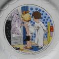 Ancienne assiette a dessert decor d enfants dv sarreguemines intitulee 9 tu crois qu y va v nir par c temps la 1