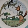 Ancienne assiette en faience fable de la fontaine le corbeau et le renard b1