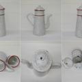 Ancienne cafetiere tole emaillee marbree rouge et blanche 1